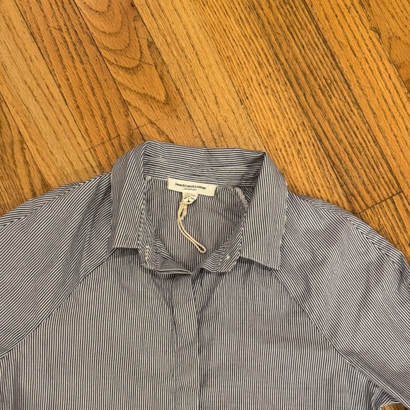 Cotton White Gray Striped Midi Dress with Flared Sleeves Size: XS - Picture 3 of 13